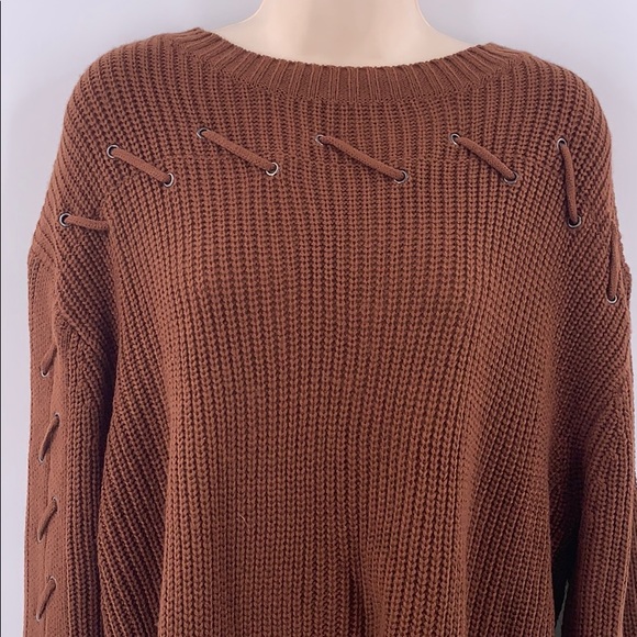 Love Riche Brown Long Sleeve Shoe-Laced Sweater - Picture 2 of 5